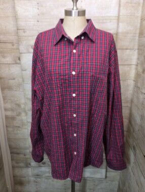 Old Navy Red and Navy Plaid Button-Down Shirt